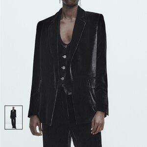 Massimo Dutti Black Silk-Blend Velvet Blazer